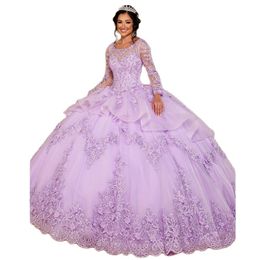 Lilac Quinceanera Dresses With Long Sleeve Teen Girls Birthday Party Puffy Mexican Sweet 16 Dress 15 Anos 326 326