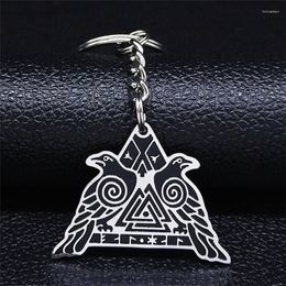 Keychains Norse Viking Crow Raven Odin Stainless Steel Key Chain Women/Men Runes Keychain Jewellery Llaveros Para Hombre N4075S07