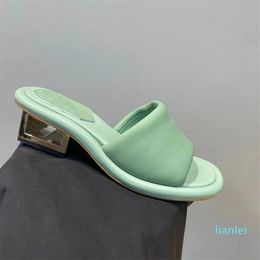 Comfortable Slippers Designer Women Low Heel 4CM Genuine Leather Fashion Sandals Hollow Heel Summer Open Toe Beach Shoes High Quality