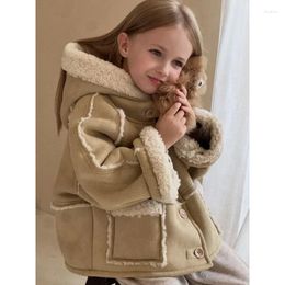 Jackets Children Jacket Fashion Lambswool Girl's Coats Hooded Fur Outerwear Winter Two Sides Wear Matching Top Costumes Kids