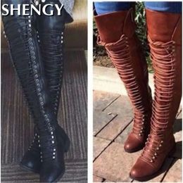 Boots Sexy Over The Knee Boots Women Fashion Cross Lace-Up Shoes Winter Warm Knight Thigh Tall Boots Ladies Over The Knee Botas 231124