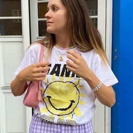 Women's TShirt Letters Pattern Print Tshirt Summer Woman Round Neck Short Sleeve Organic Cotton TShirts Female Casual Top Fashion 230425