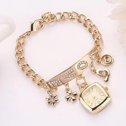 Wristwatches Flower Women Bracelet Watch Luxury Heart Love Style Rhinestone Casual Stainless Steel