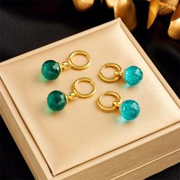 Hoop Earrings 316l Stainless Steel Luxury Blue Green Semitranspare Bead Ball Pendant For Women Ear Buckle Non-fading Jewellery Gift