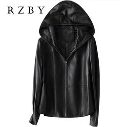 Jackets RZBY Women 100% Real Sheepskin Coat Hooded jacket spring 2020 fashion Genuine Leather Jackets Chaqueta Mujer Top Quality