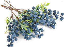 Decorative Flowers Artificial Blueberry With Green Leaves Blueberries Spray Floral Arrangement Bouquet Filler For Home Wedding Christmas