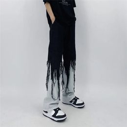 Men's Pants Men Jeans High Street Hip Hop Contrast Color Tassel Loose Fashion Japanese Streetwear Hippie Loose Casual Darkwear Patchwork 230425