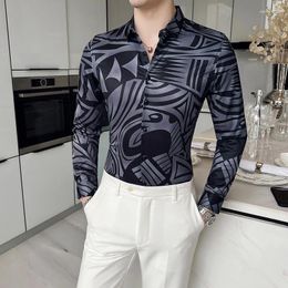 Men's Casual Shirts M-6XL Luxury Mens Vintage Print Long Sleeve Shirt Fashion Hawaiian Slim Fit Striped Plaid Men Chemise Homme