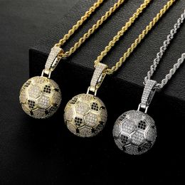 Male World Cup Soccer Pendant Necklace Football Hip-hop Sports Cubic Zirconia Necklaces Fan Flag Diy 14K Gold Shiny Necklaces Hip Hop Rock Gemstone Rapper Jewelry