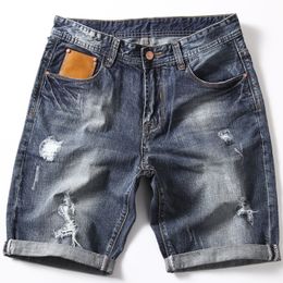 Men's Shorts Summer Men's Denim Shorts Fashion Slim Fit Elastic Cotton Blue Wash Ripped Jeans Male Brand Clothes 42 230426