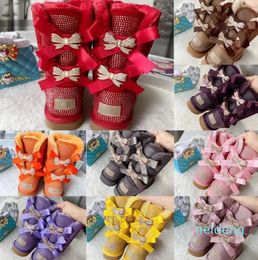 Women Winter Mini Booties Girl Classic Snow Boot Plush Ankle Short Bow Fur Black Pink Bowtie Womens Shoes