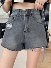 Jeans Casual jeans 2022 summer new high waist thin wide leg pants raw edge denim shorts Korean fashion women's clothing