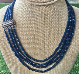 Chains Antique Magnetic 4-row 2x4MM Blue Sapphire Roundel Faceted Jewelry Necklac17-20"