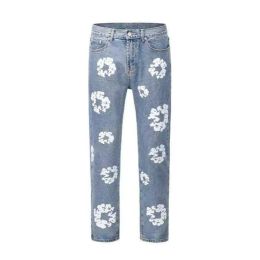 Men's Jeans Readymade Branded Denim Teams Kapok Printed Embroidered Horn Guard Pants American Denim Autumn Winter Vintage Flower Printing Wash Loose Straight Jeans