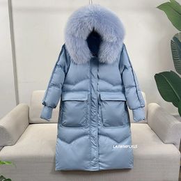 Women s Down Parkas Winter Loose Windbreak Long Coat Women Real Natural Fur Hooded Jacket 90 White Duck Thick Warm Snow Outwear 231124