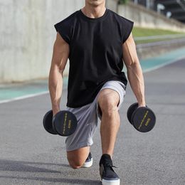 Men's TShirts Gyms Bodybuilding Slim Shirts sleeveless Oneck Sleeves Cotton Tee Tops Clothing Men Summer Workout Fitness Brand Tshirt 230425