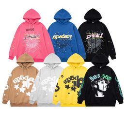 24ssfoam Comforters Hoodie Sets Sp5der Letter Print Spider Web High Street Loose Bf Couple Plush Unisex