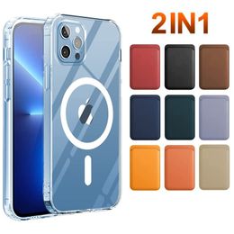 2 In 1 Clear Magnetic Leather Wallet Card Holder Phone Case for Magsafe IPhone 13 12 11 Pro Max Mini XS XR X Original Back Cover