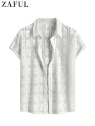 Men's Casual Shirts Cotton for Men Floral Openwork Sheer Short Sleeves Shirt Summer SeeThrough Streetwear Thin Trendy Tops Z5083413 230425