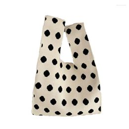 Storage Bags Crochet Handbag Black-and-white Polka-dot Trend With Simple Knitted Vest Suitable For Cosmetic Coin Purses