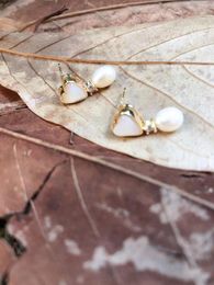Stud Earrings 2023 Trendy Genuine Mother Shell Heart Brass Unusual Natural Pearl Jewerlry W/9525Silver Needle All Match