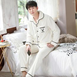 Men's Sleepwear Plus Size 3XL White Nightwear Long Sleeve Winter Pijama Thicken Warm Flannel Pyjamas Set Soft Male Men Pyjamas