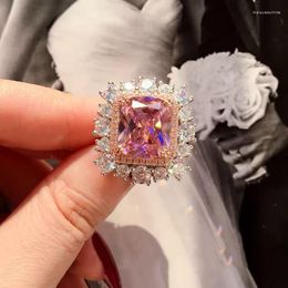 Wedding Rings Luxury Pink Crystal Cubic Zircon Women's For Gorgeous Female Finger Accessories Party Brilliant CZ Jewellery