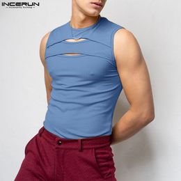 Men's Tank Tops INCERUN Tops American Style Men Hollowed Out Knitting Design Tank Tops Fashion Male Solid Allmatch Simple Vests S5XL 230425
