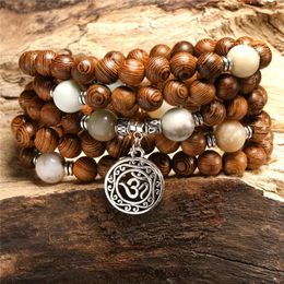 Strand Charms OM Bracelet Men Jewellery Vintage Tibetan Silver Buddhist Prayer Meditation Yoga Rosary For Women Gifts