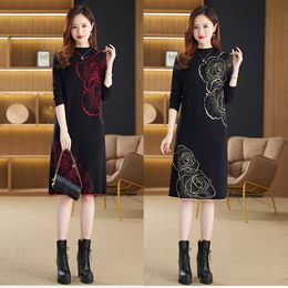 Retro Floral Winter Sweaters Dress Long Sleeve Women Designer O-Neck Slim Soft Warm Vacation Midi jumper Knitted Dresses 2023 Spring Autumn Chic Party Runway Frocks
