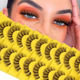 10 Pairs/set Eyelashes Russian DD Curl Clear Band Lashes Faux Mink Wispy False Eyelashes 3D Lashes Cluster Eye Lash