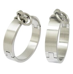 Brushed stainless steel lockable slave wrist and ankle cuffs bangle bracelet with removable O ring4057215