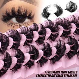 7Pairs Faux Mink Lashes Segmented DIY False Eyelashes Curl Fluffy Lash Extensions Soft Light Reusable Cruelty Free