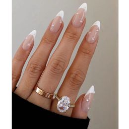 False Nails 24pcs French Point Diamond Fake Wearing Artificial Square Head Press On Acrylic Nail Art Pearl Patch Almond 230425