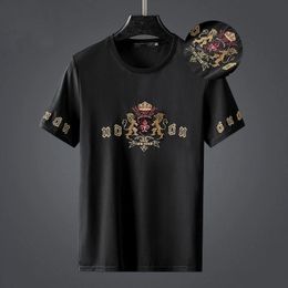 Men's T-Shirts European lion diamond Sequin embroidery t-shirt men's round neck summer casual fashion ice silk short sleeve men's wear 230426