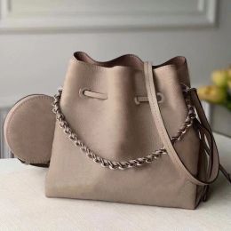 Bucket Bag Hollow Carved Genuine Leather Chain Round Coin Purse M57070 Drawstring Cross Body Shoulder with Box B079 Bag0001