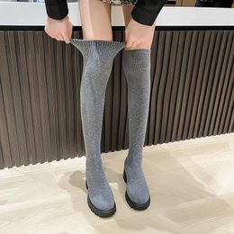 122 Sexy The Over Slim Knee Stretch Socks Women Autumn Thick High Heels Long Boots Woman Anti-Slip Platform Shoes Comfortable 231124 783