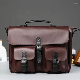 Briefcases 2023 Business Office Briefcase Men Brand PU Leather Handbag Male Multifunction Messenger Bag Large Box Laptop Vintage Tote