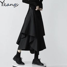 Skirts Japanese Gothic Irregular High-Waist Pleated Skirt Women Black Harajuku Punk Cargo Skirt Summer Vintage Clothing Long Saia 230425