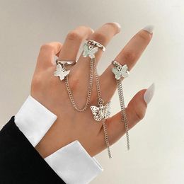 Cluster Rings Vintage Butterfly Chain Ring Set 2 Pcs For Women Silver Colour Opening Adjustable 2023 Trend Finger Jewellery