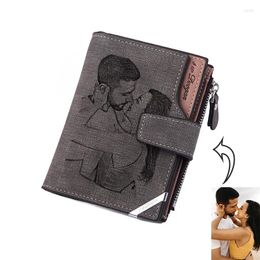 Wallets Custom Personalized Po Men Short Design Retro High Capacity Purse Designer Gift Luxury Husband Coin Pocket Wallet