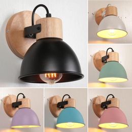 Wall Lamp Nordic Wooden Light Bedside Industrial Sconce For Bedroom Reading Macaroon Steering Head E27 Home Indoor Lighting