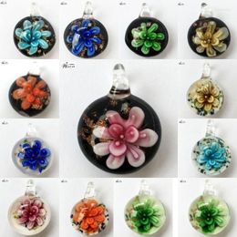 Pendant Necklaces Fashion Jewellery Lampwork Glass Round Flower Bead WFH606