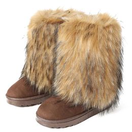 VOTODA New Women Fur Boots Faux Fur Snow Boots Warm Short Plush Lining Fluffy Winter Boots Fashion Furry Shoes Woman Fuzzy Boots