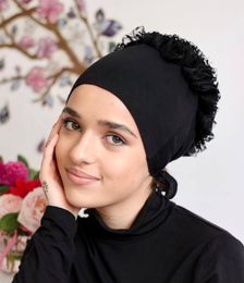 Hijabs Ramadan Muslim Fashion Women Hijab Scarf Stretch Turban Bonnet Tie Back Volumizer Underscarf Headband Indian Wrap Headwrap 230426