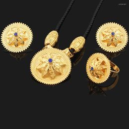 Necklace Earrings Set Est Ethiopia Jewelry Pendant/Rope/Earrings/Ring Gold Color Habesha Bridal Christmas Gifts