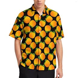 Men's Casual Shirts Bright Oranges Loose Shirt Men Vacation Fresh Fruit Print Hawaii Custom Short Sleeve Novelty Oversize Blouses