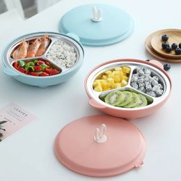 Dishes Plates 304 Stainless Steel Baby Dinner Plate 3 Grids Student Children Tableware Toddler Food Supplement Training Rice Bowl 231124