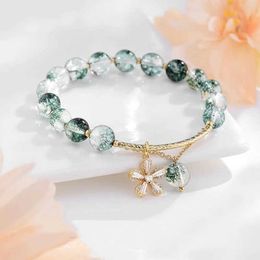 Charm Bracelets Korean Exquisite Cherry Blossoms Bracelet For Women Crystal Flower Beaded Adjustable Bracelet Handmade Girl Party Trendy Jewelry Z0426