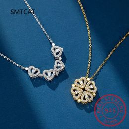 Pendant Necklaces 925 Sterling Silver Clover Necklace Four Leaf Heart Shape Pendant Necklace For Women Hart Luxury Jewelry Sale Drop 230426